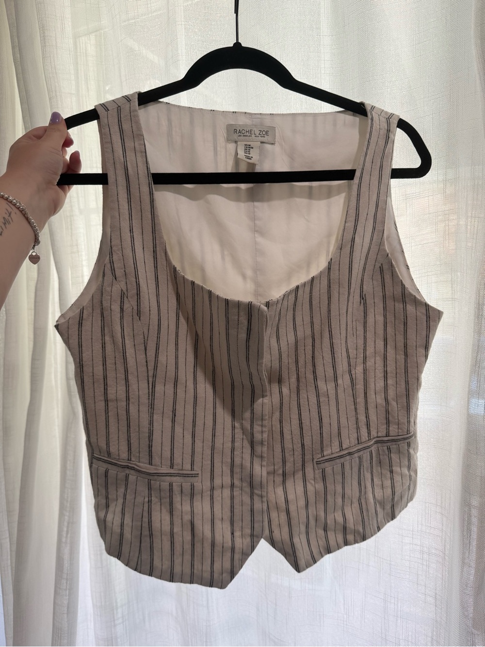 Rachel Zoe Cream and Black Striped Linen Blend Vest- MEDIUM